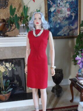 Agnona Red Virgin Wool Pleated Waist Sheath Dress Size IT 44 US 8